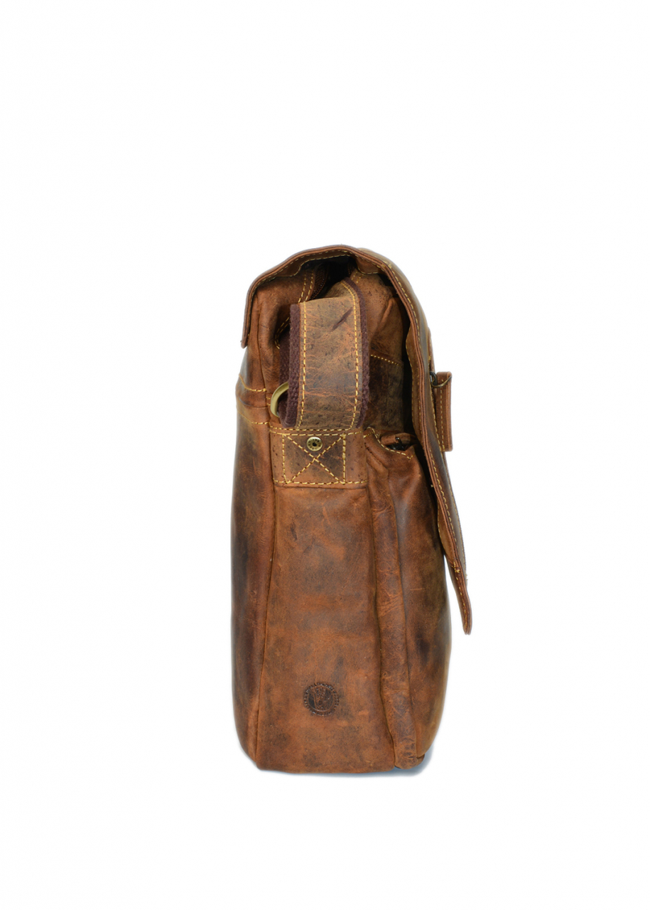 Vintage-Leder-Umhängetasche - Revolver Bag XL, braun