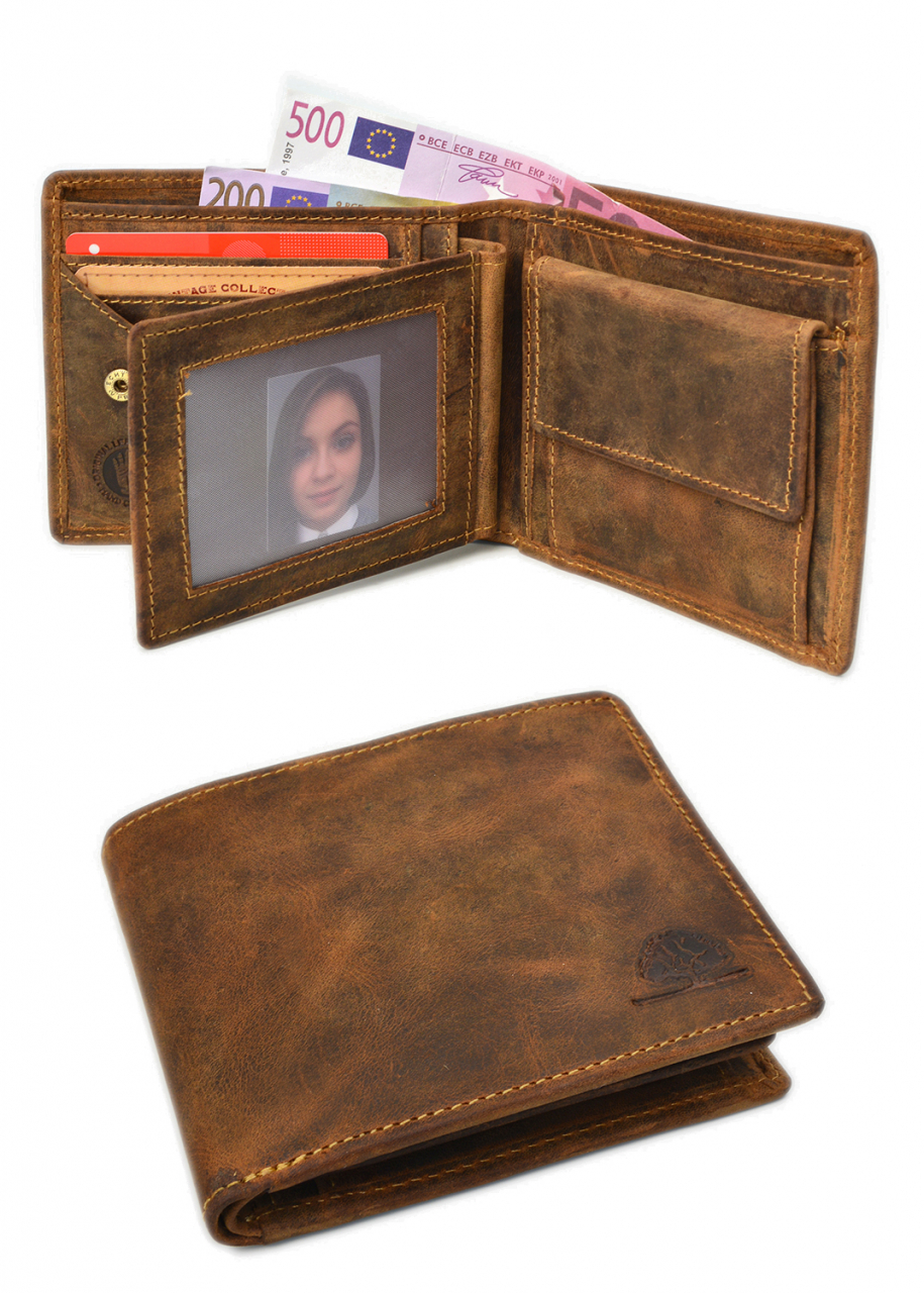 Vintage-Leder Geldbörse mit Ausweisetui Querformat RFID braun