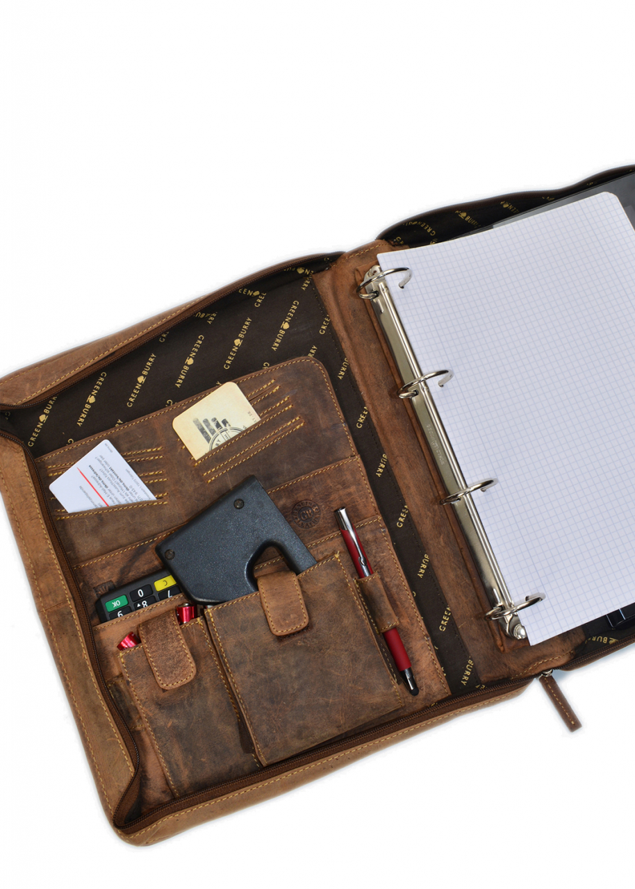 Vintage-Leder A4-Schreibmappe mit Ringmechanik 35mm, braun
