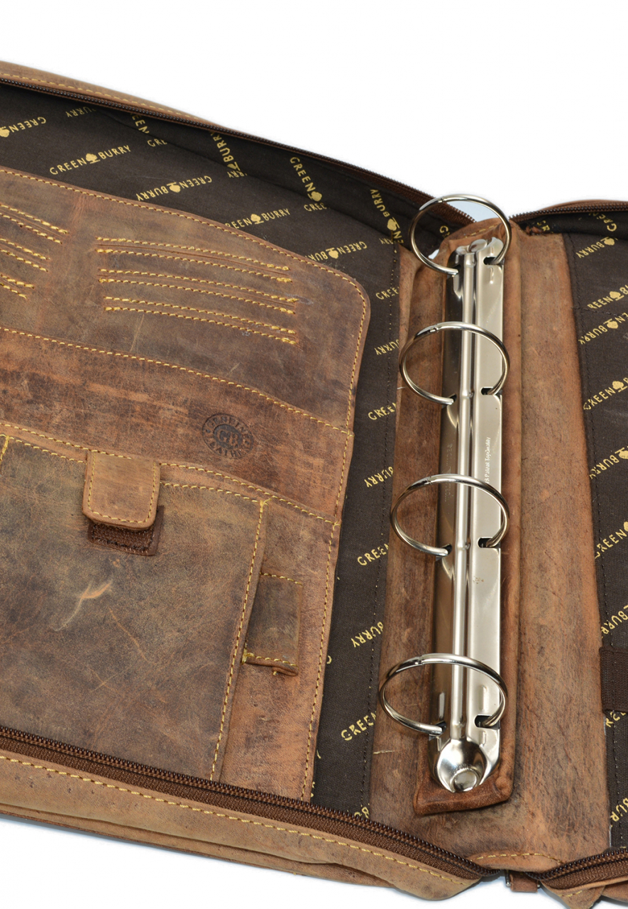 Vintage-Leder A4-Schreibmappe mit Ringmechanik 35mm, braun