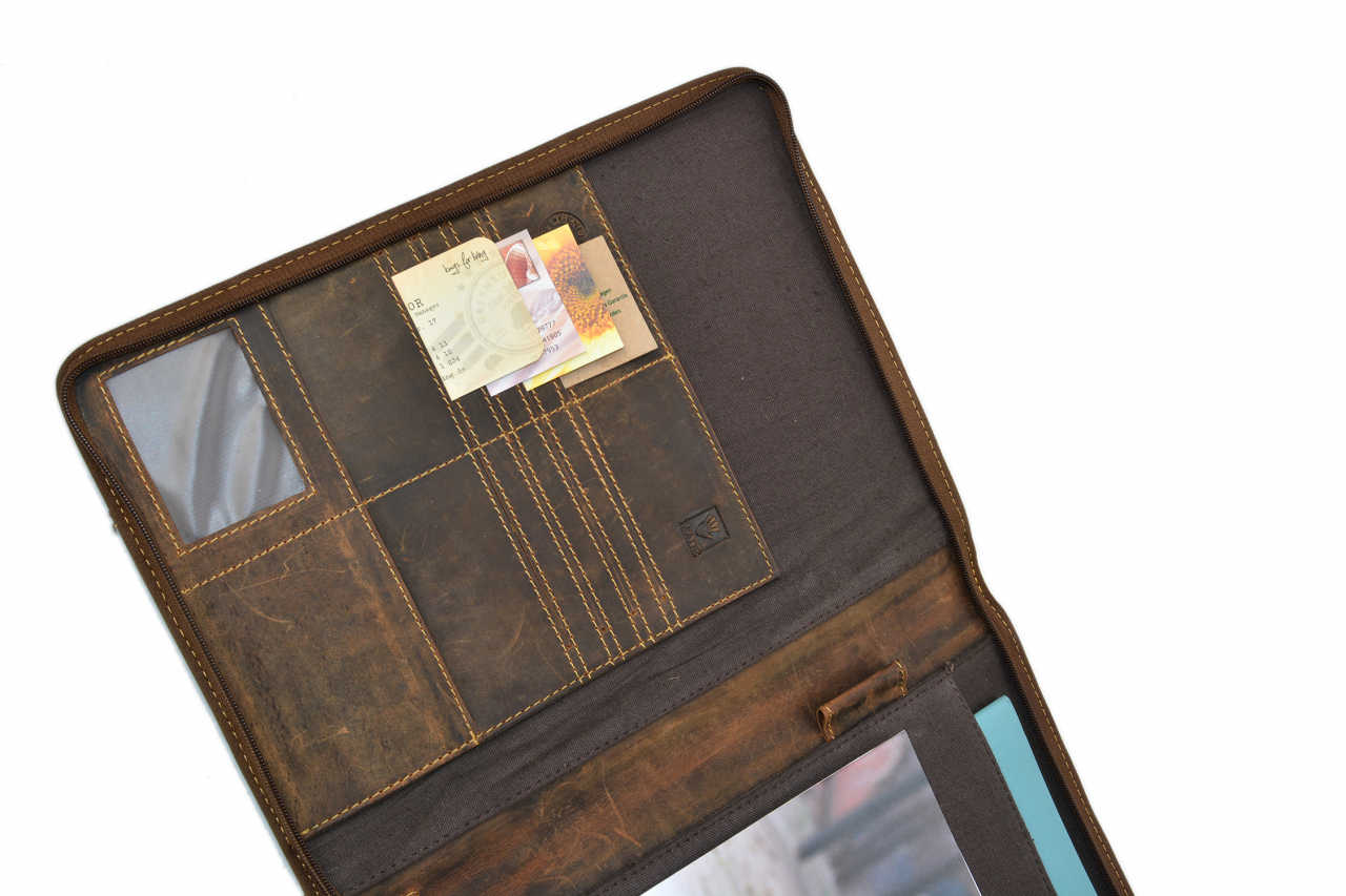 Vintage-Leder A4-Schreibmappe, braun