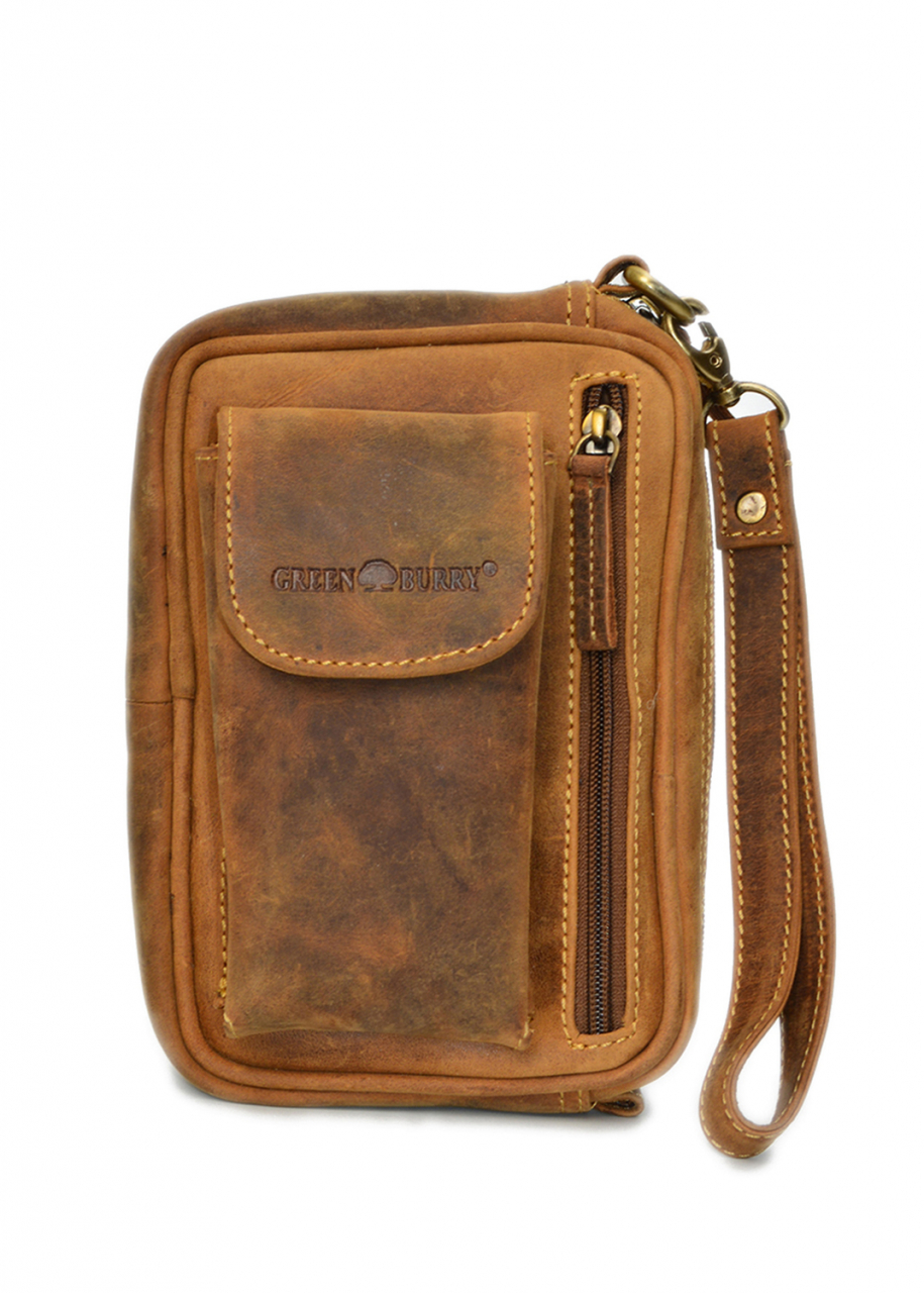 Vintage-Leder Handgelenktasche, braun