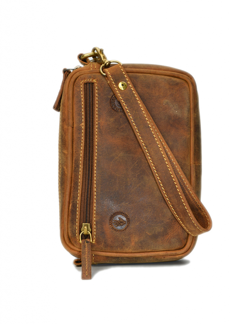 Vintage-Leder Handgelenktasche, braun