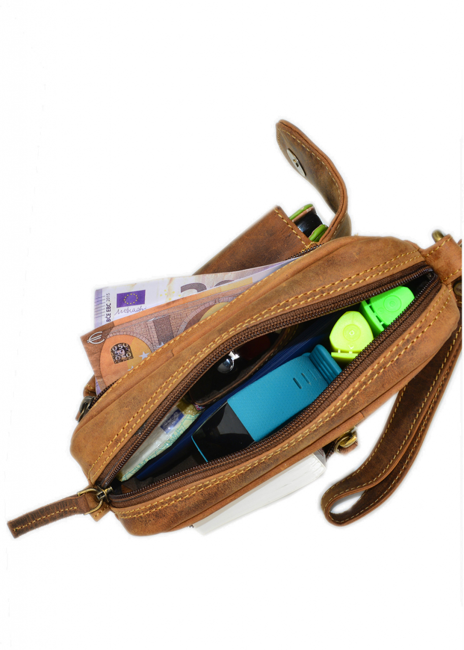 Vintage-Leder Handgelenktasche, braun