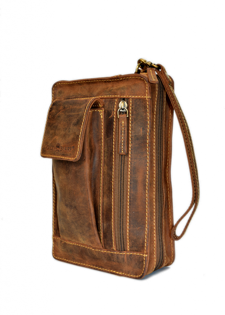 Vintage-Leder Handgelenktasche, braun