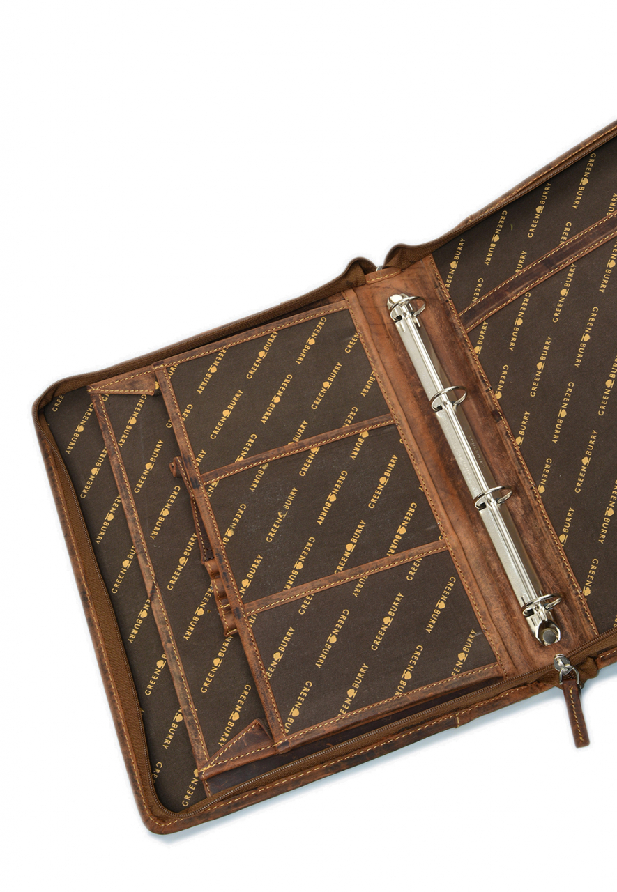 Vintage-Leder A4-Schreibmappe mit Ringmechanik, braun