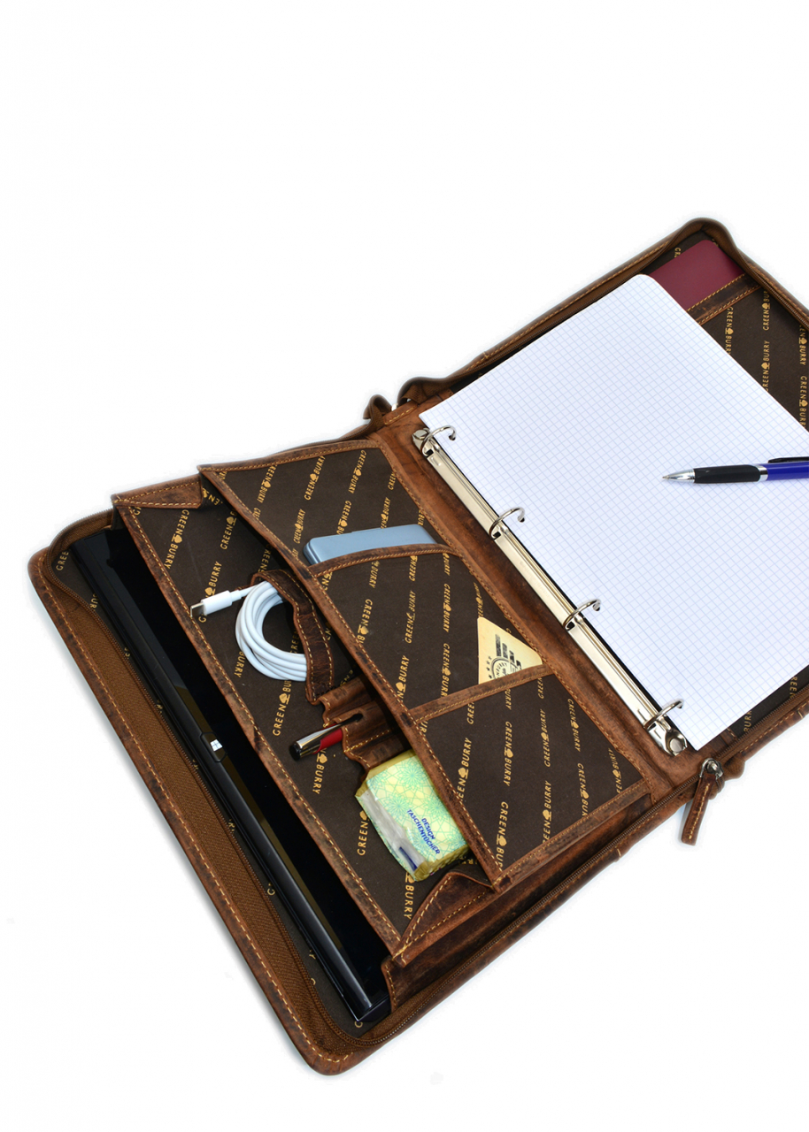 Vintage-Leder A4-Schreibmappe mit Ringmechanik, braun