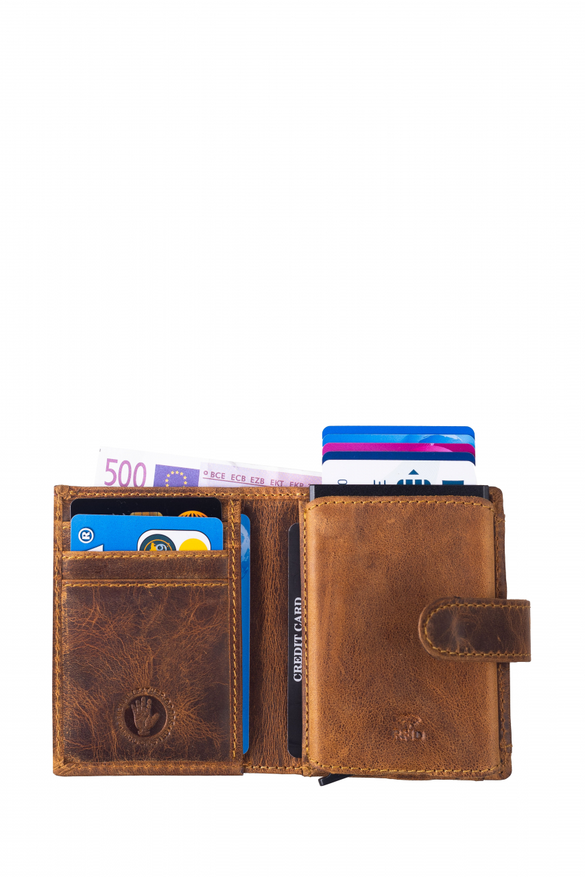 Vintage original RFID card slider coin tan