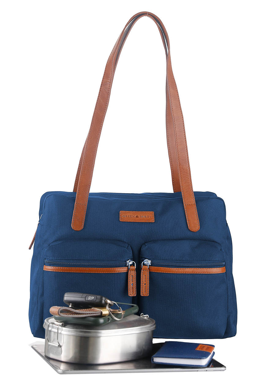 Nylon/Naturleder Shopper Emily azurblau