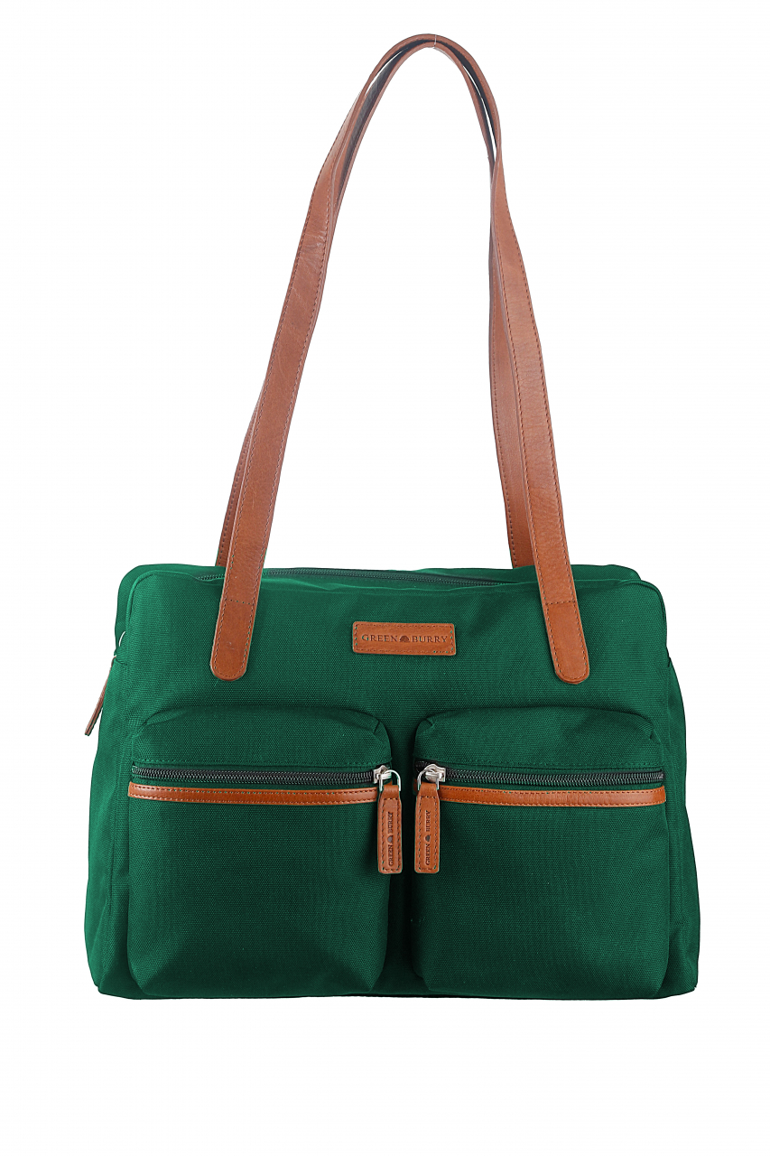 Nylon/Naturleder Shopper Emily grün