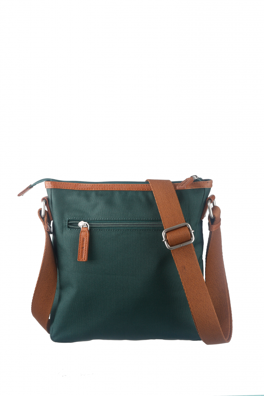 Nylon/Naturleder Crossover Bag Iris grün