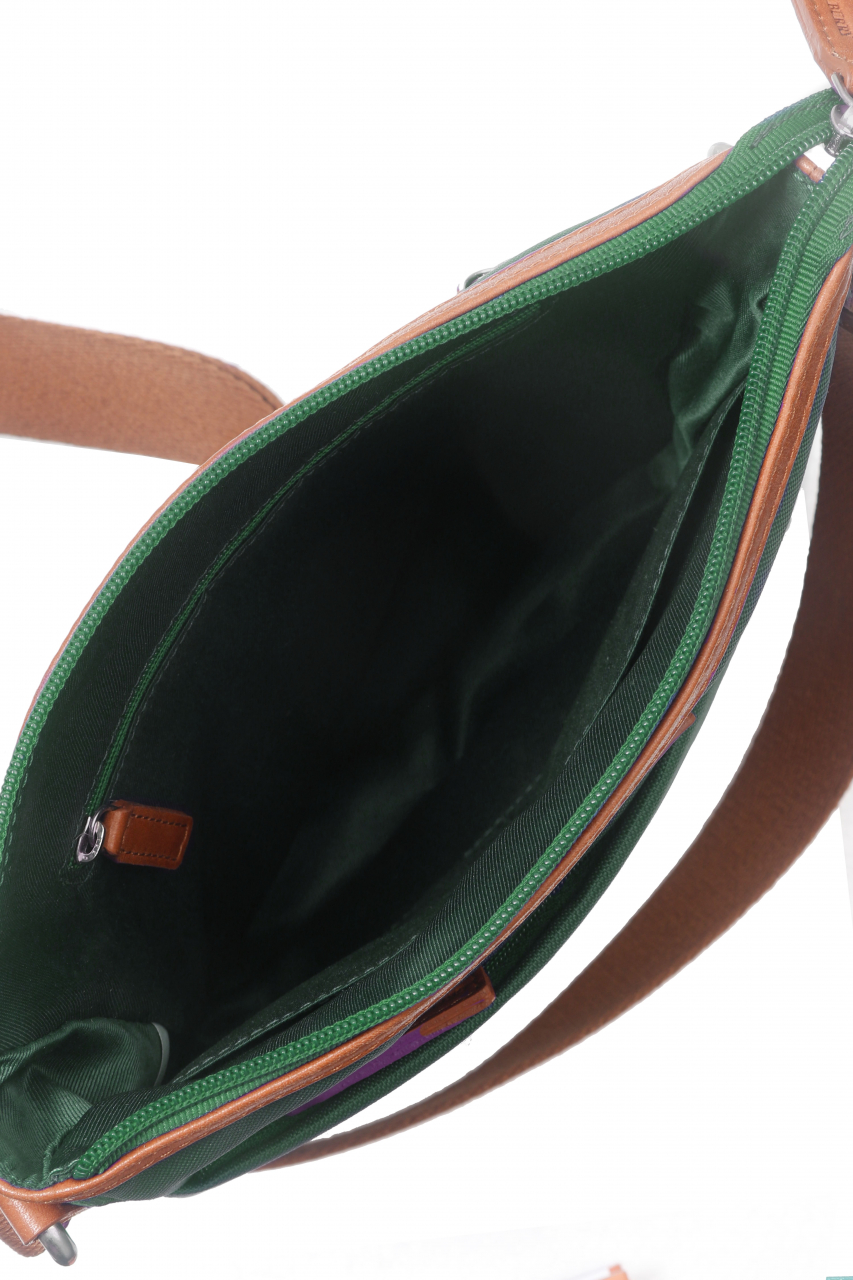 Nylon/Naturleder Crossover Bag Iris grün