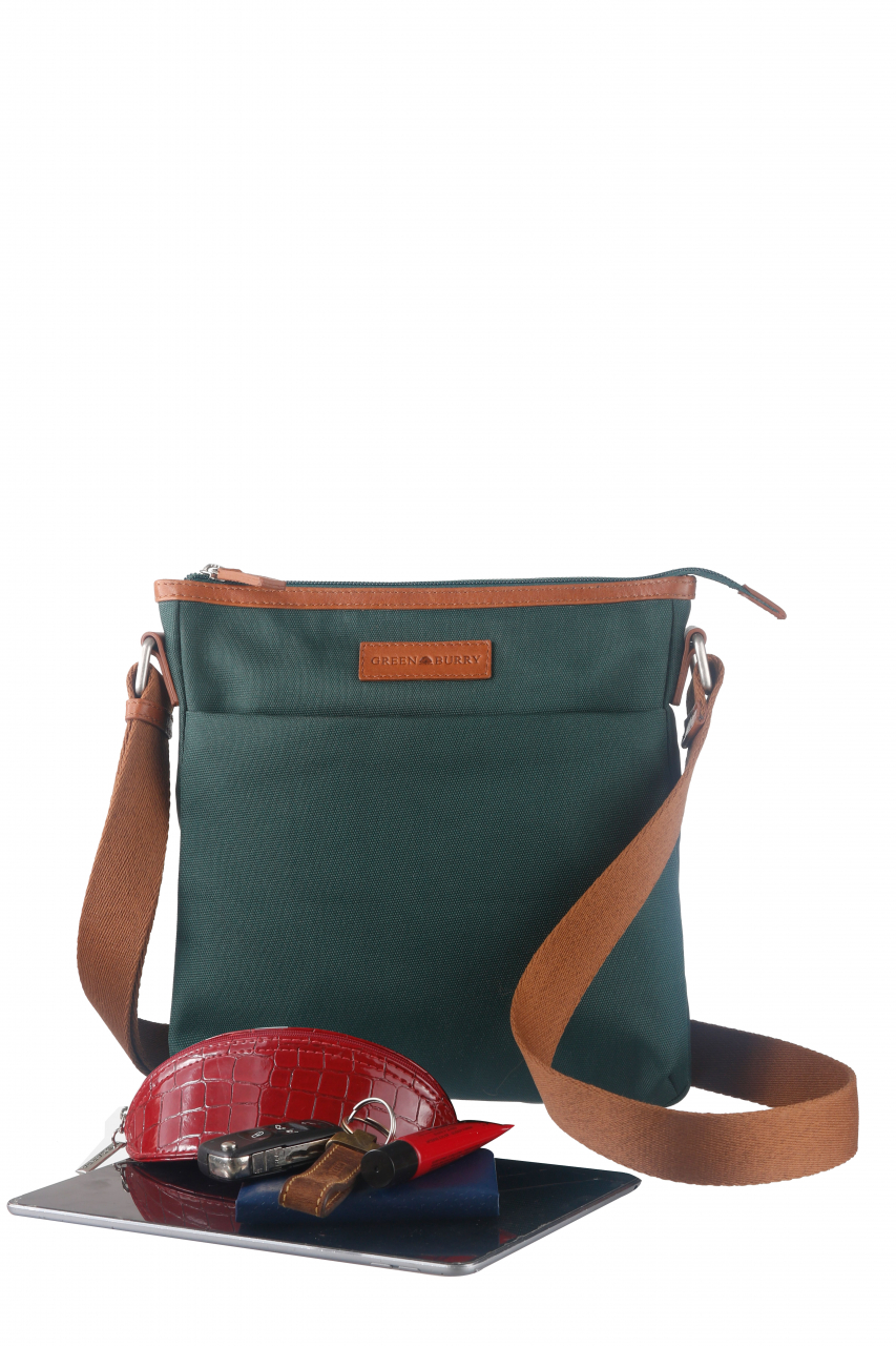 Nylon/Naturleder Crossover Bag Iris grün