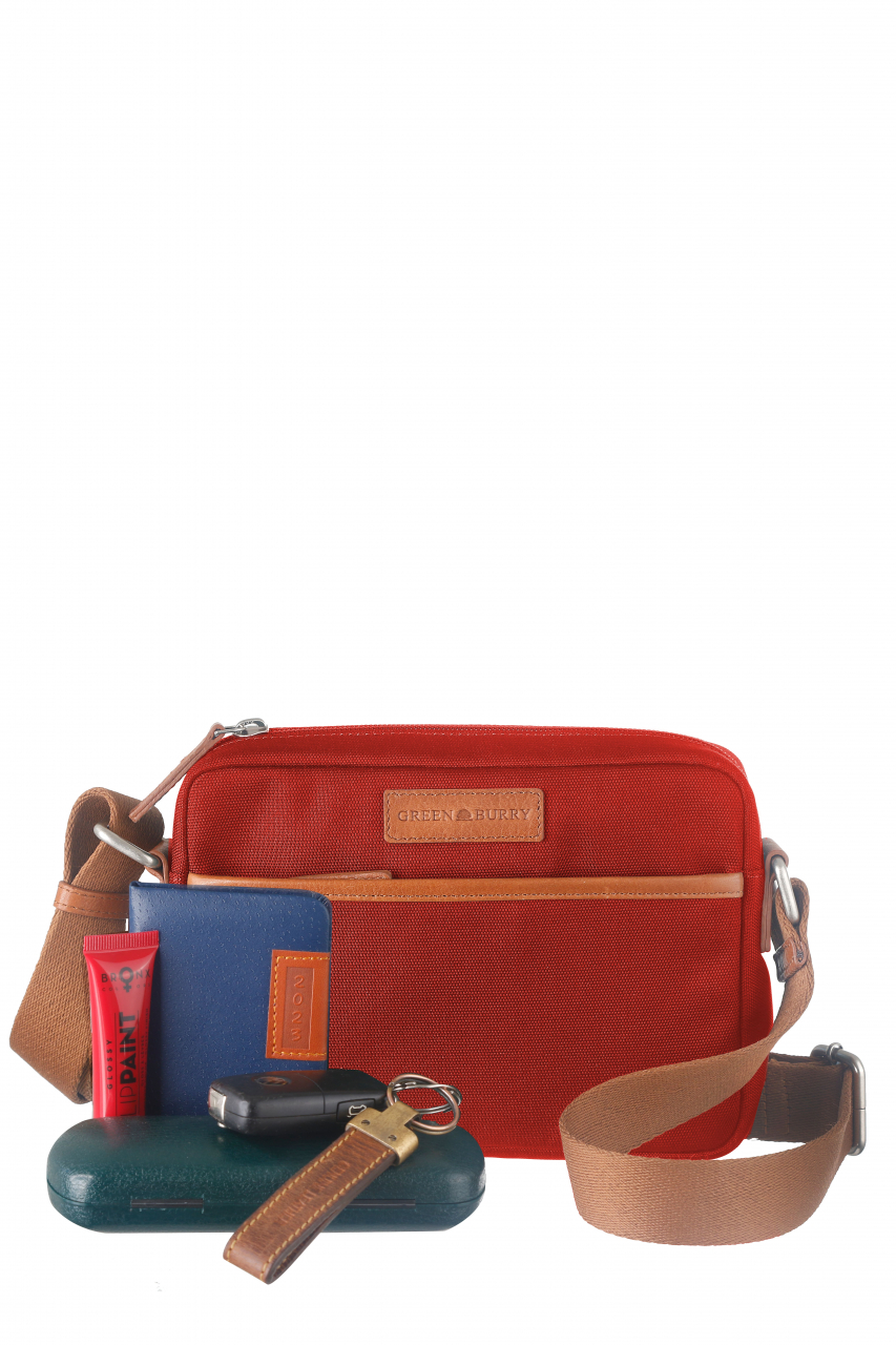 Nylon/Naturleder Crossover Bag Madeleine rot