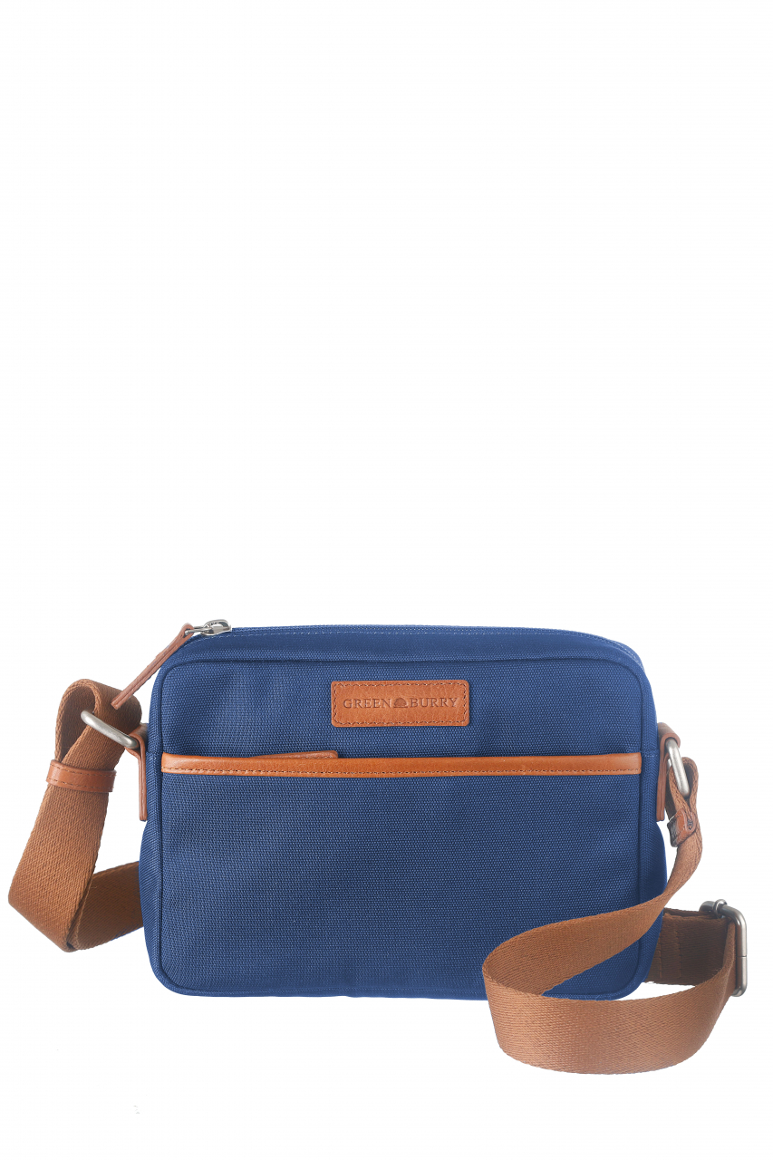 Nylon/Naturleder Crossover Bag Madeleine azurblau