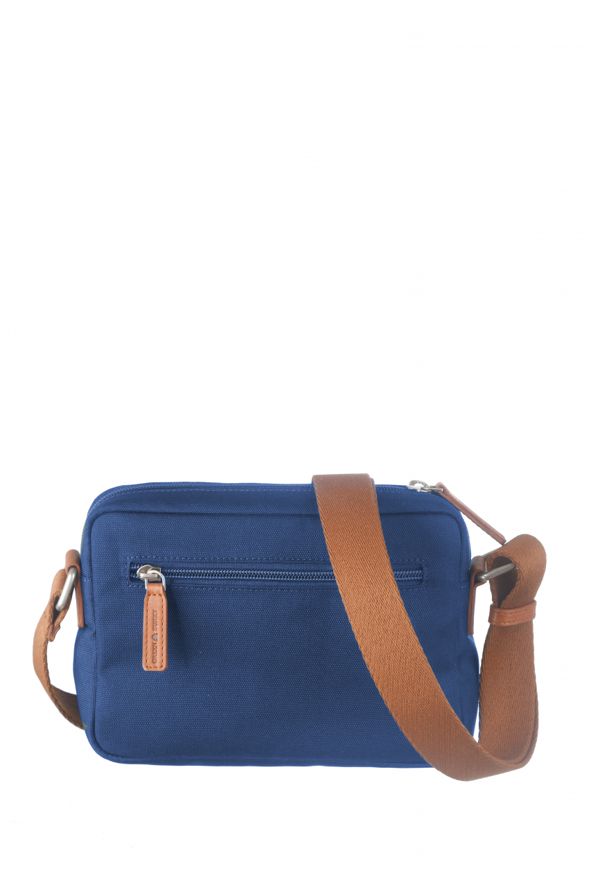 Nylon/Naturleder Crossover Bag Madeleine azurblau