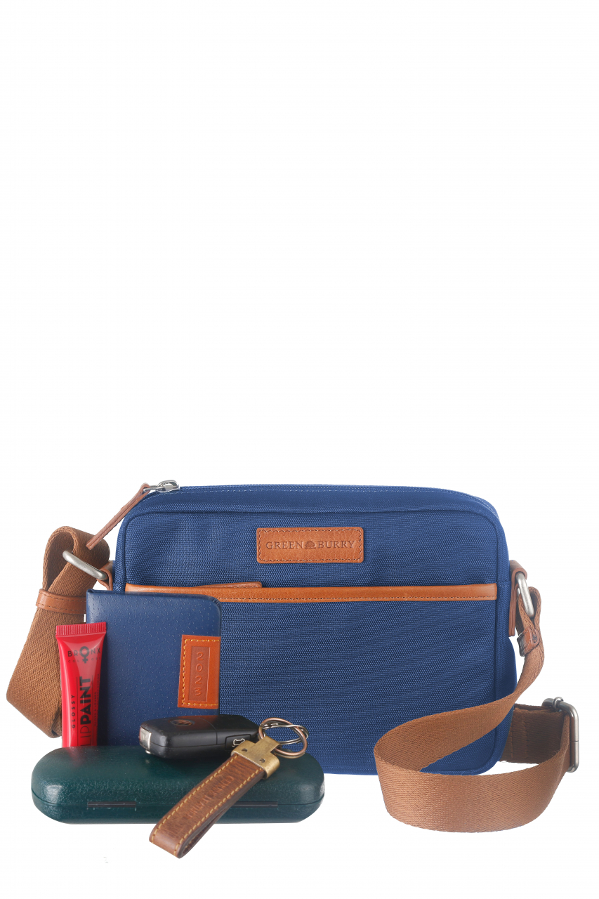 Nylon/Naturleder Crossover Bag Madeleine azurblau