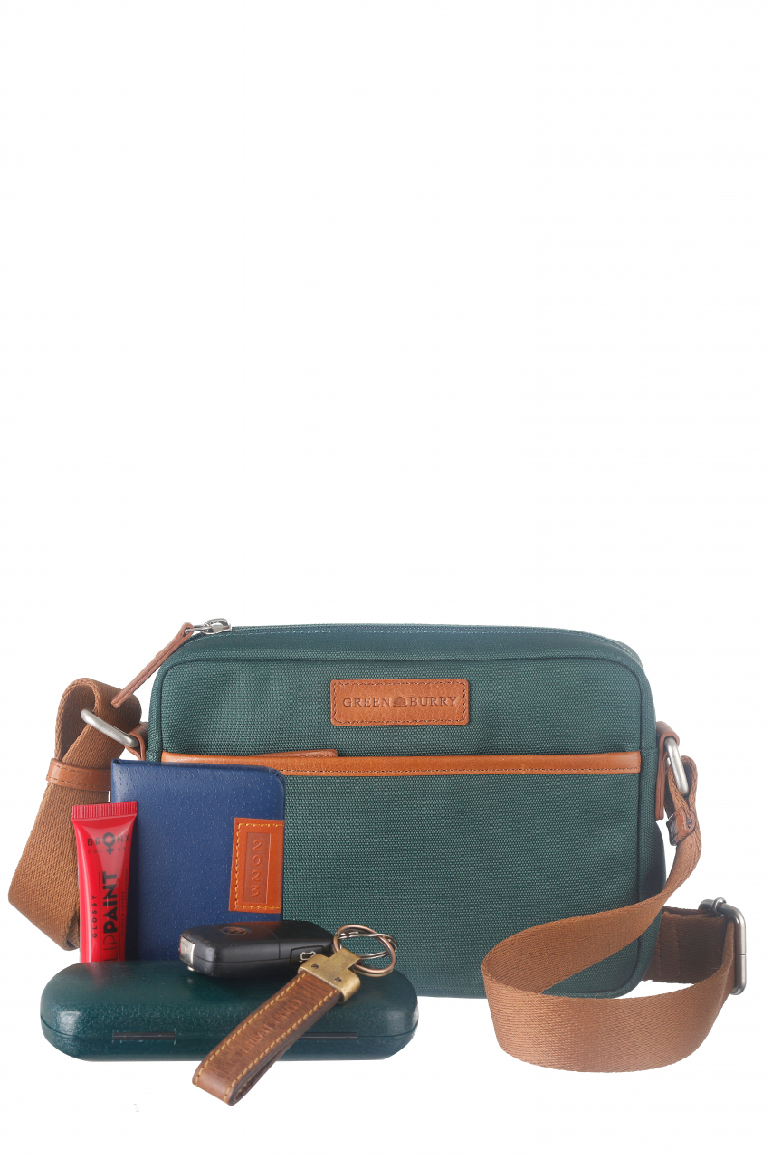 Nylon/Naturleder Crossover Bag Madeleine grün