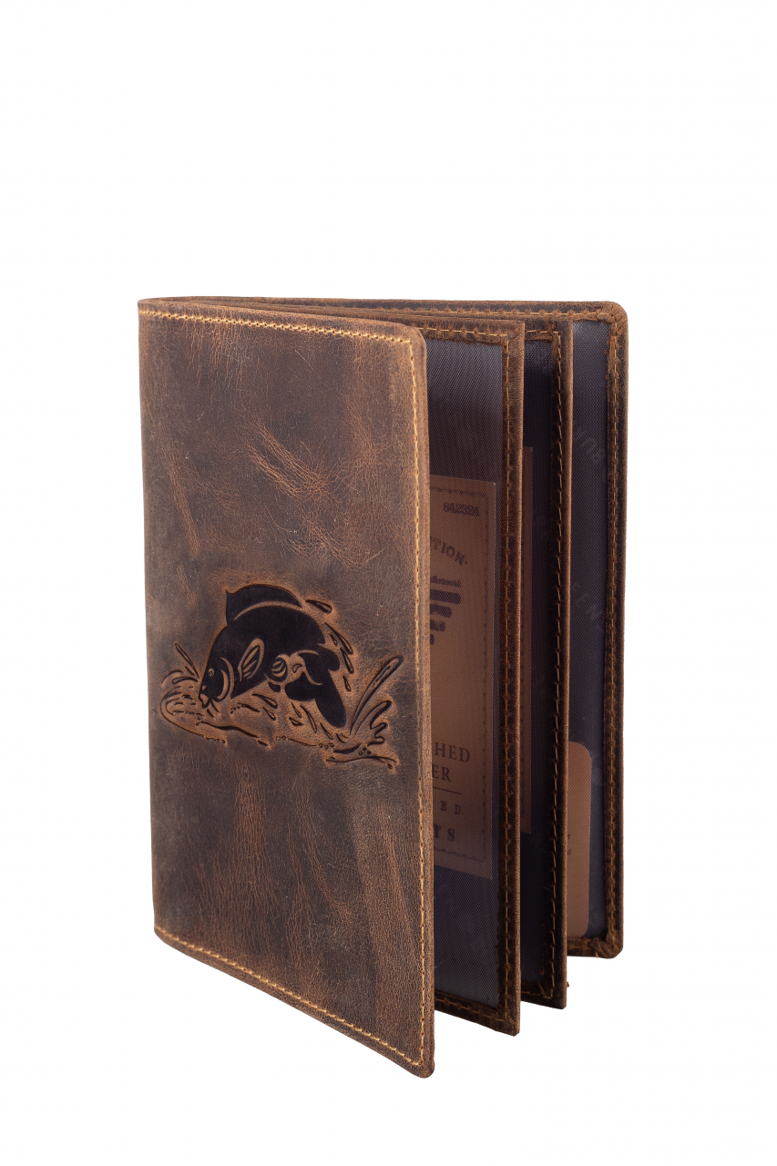 Vintage Ausweismappe 4tlg. Karpfen brown Leder