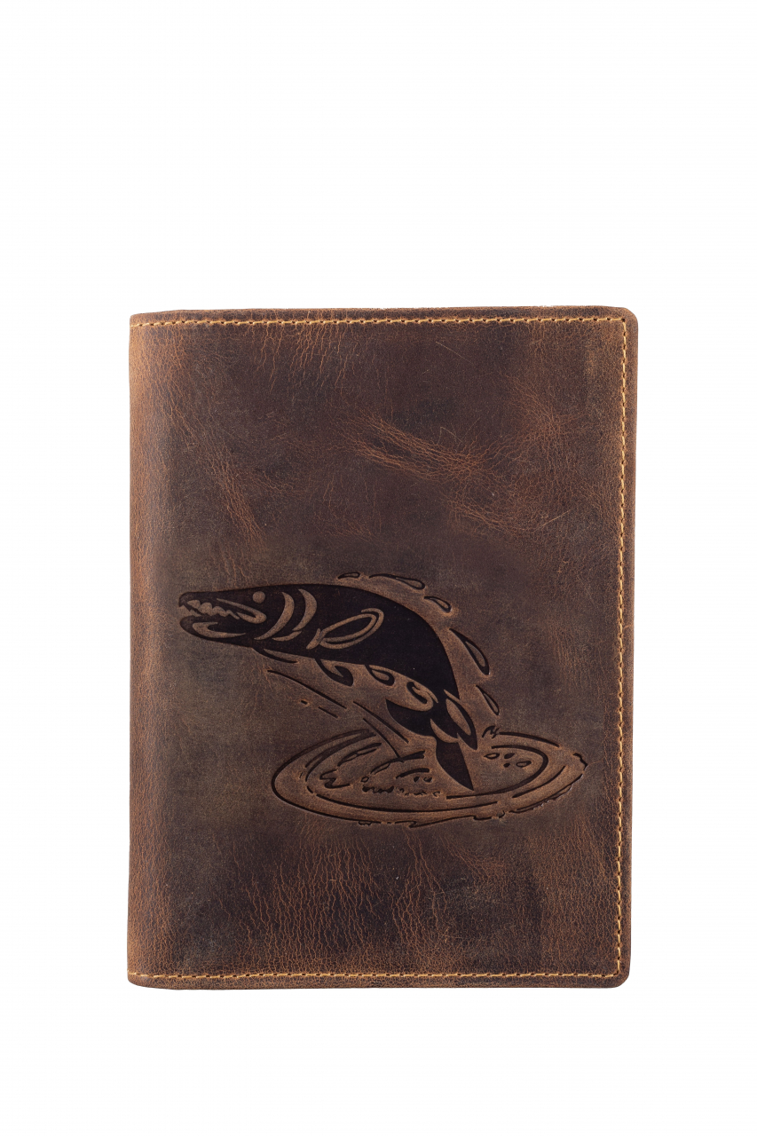 Vintage Ausweismappe 4tlg. Hecht brown Leder