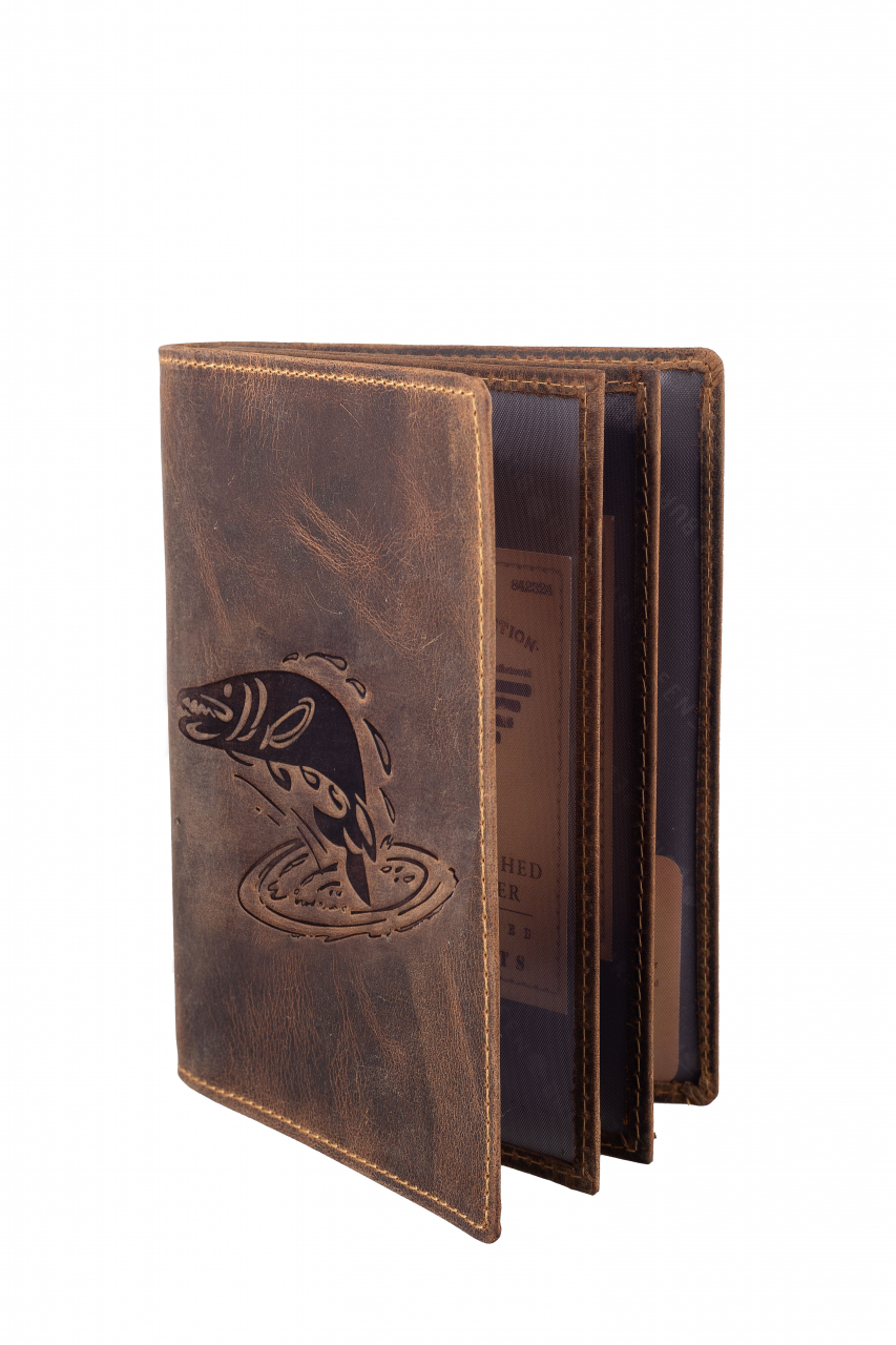 Vintage Ausweismappe 4tlg. Hecht brown Leder