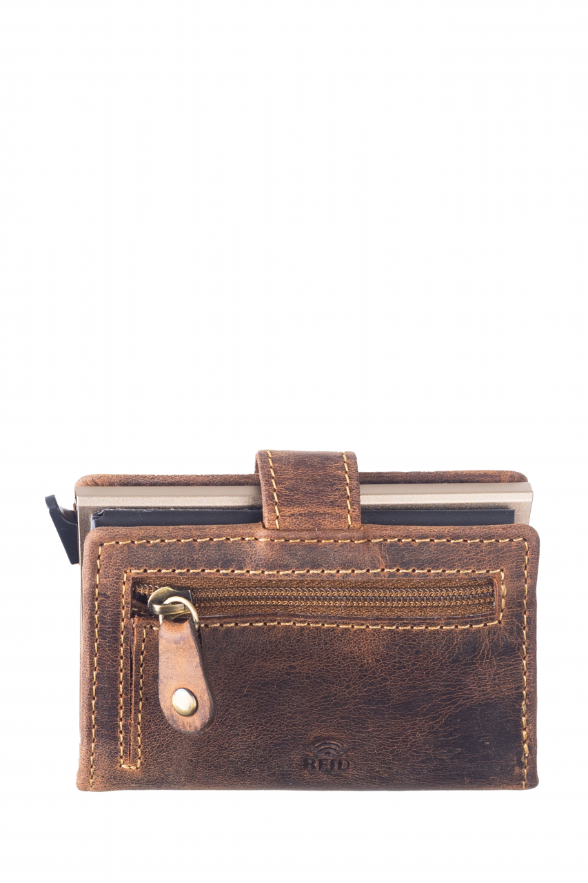 Vintage original RFID card slider zip, brown