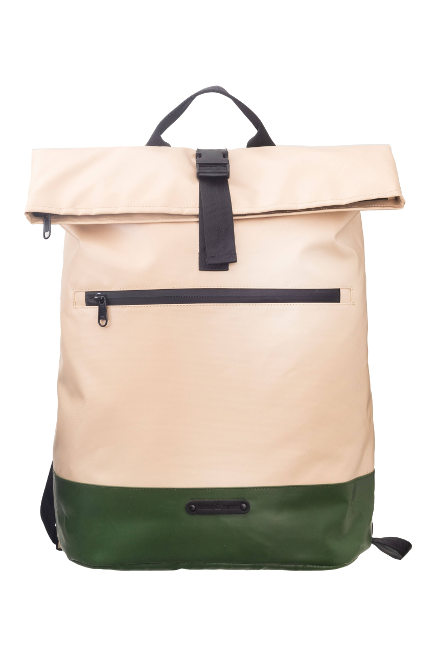 Upcycled Rucksack aus Tarpaulin beige/olive