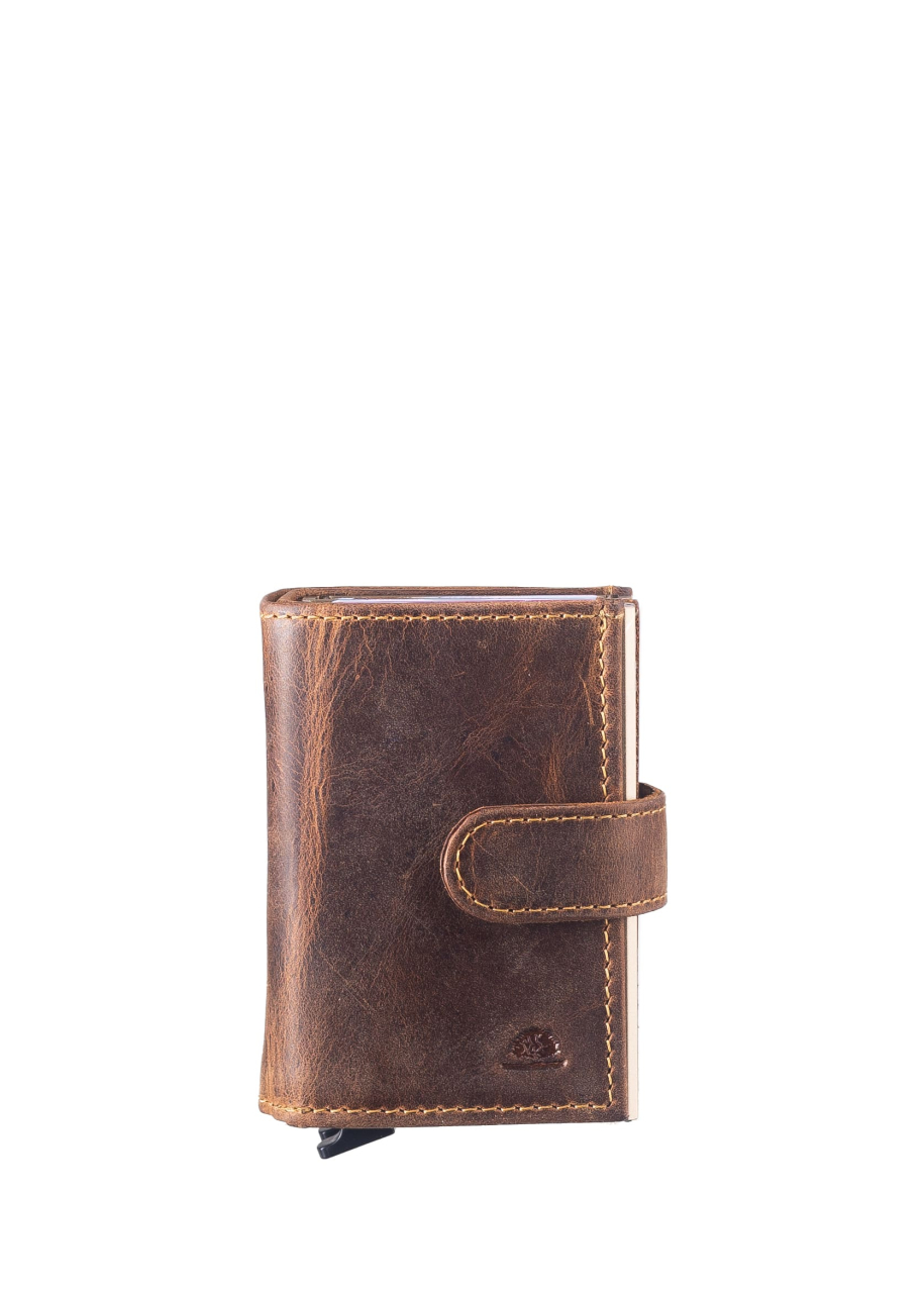 Vintage original RFID card double slider zip  brown