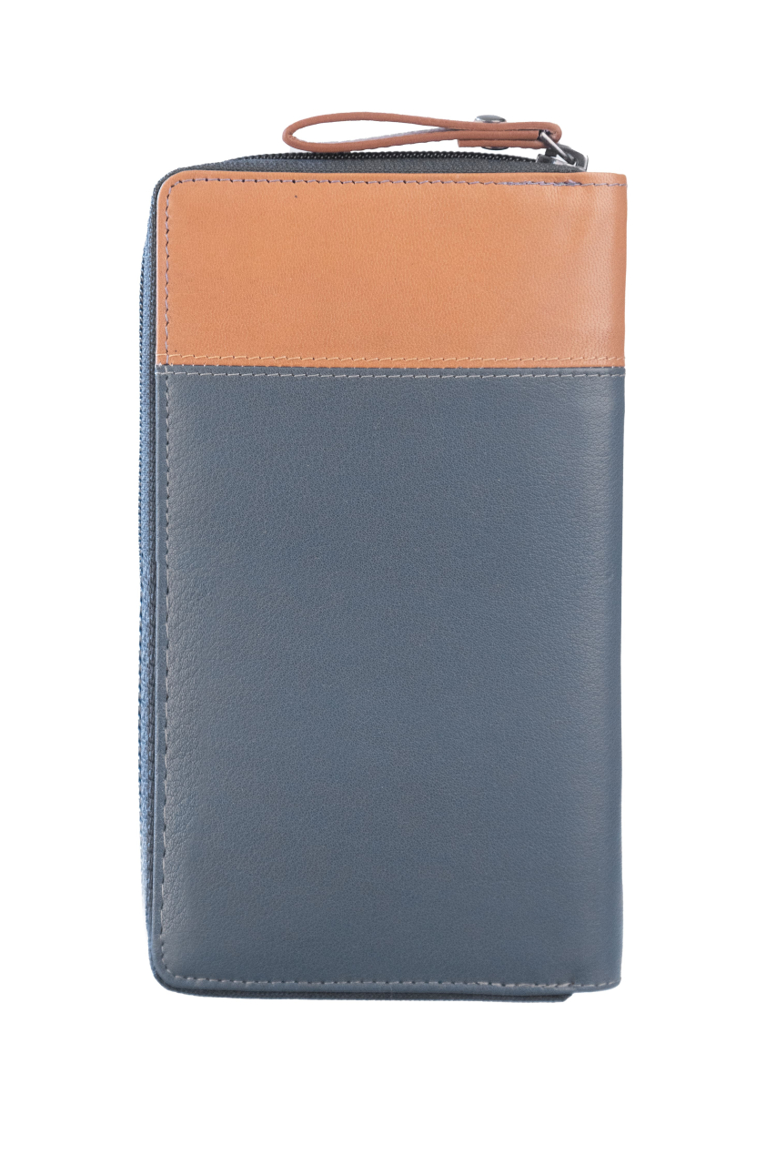 DUETT  RV-Damen Langbörse grey blue/tan RFID