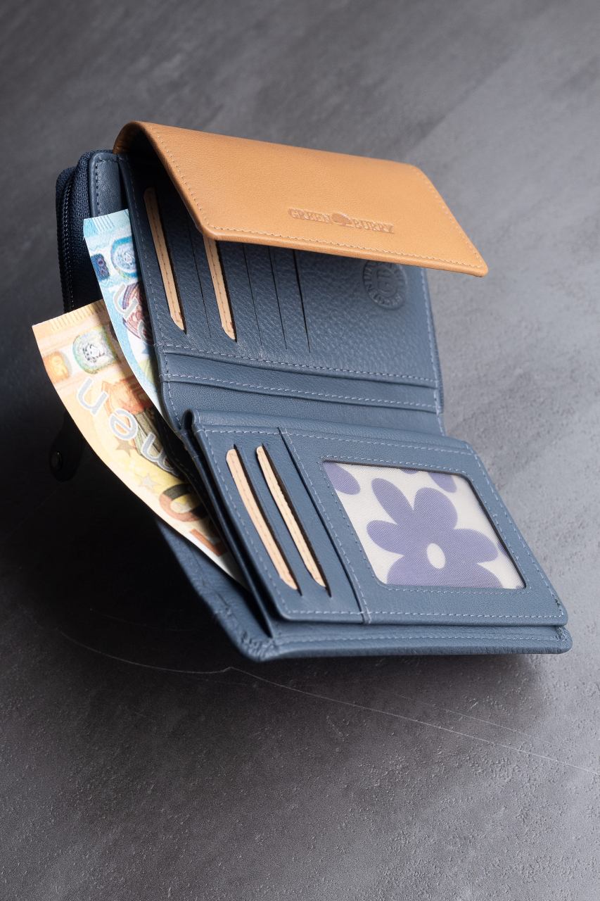 DUETT  RV-Damen Kombibörse grey blue/tan RFID