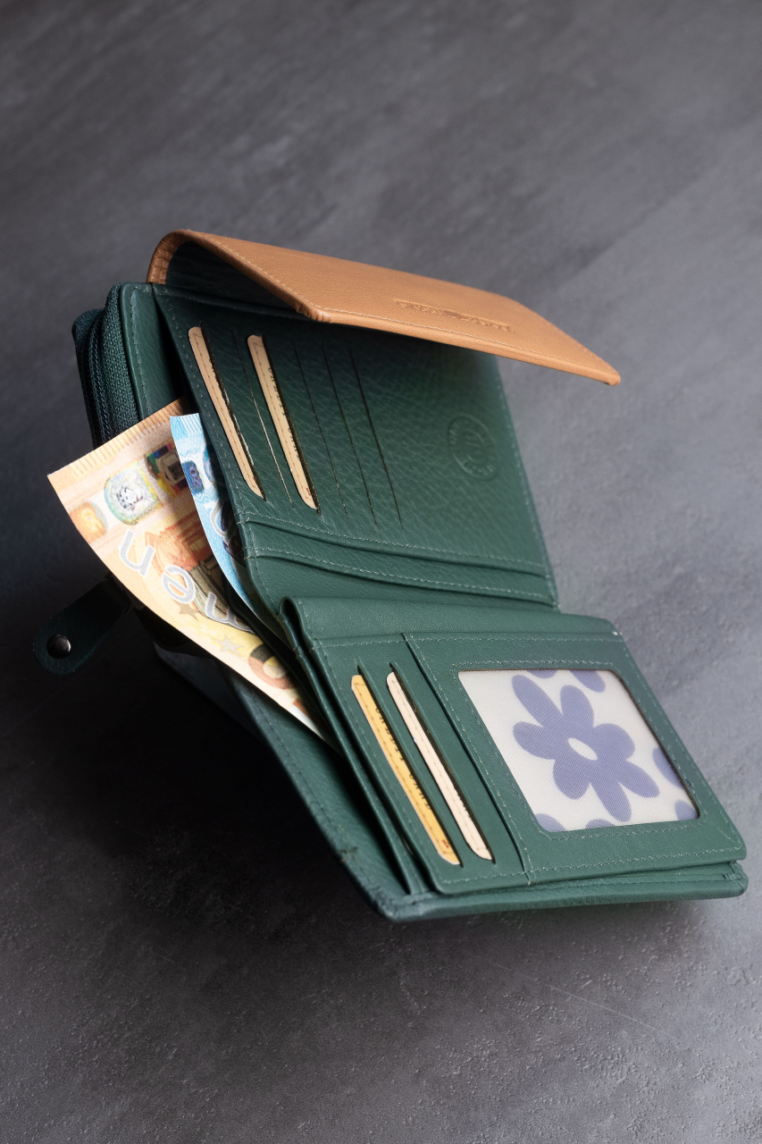 DUETT  RV-Damen Kombibörse bottlegreen/tan RFID