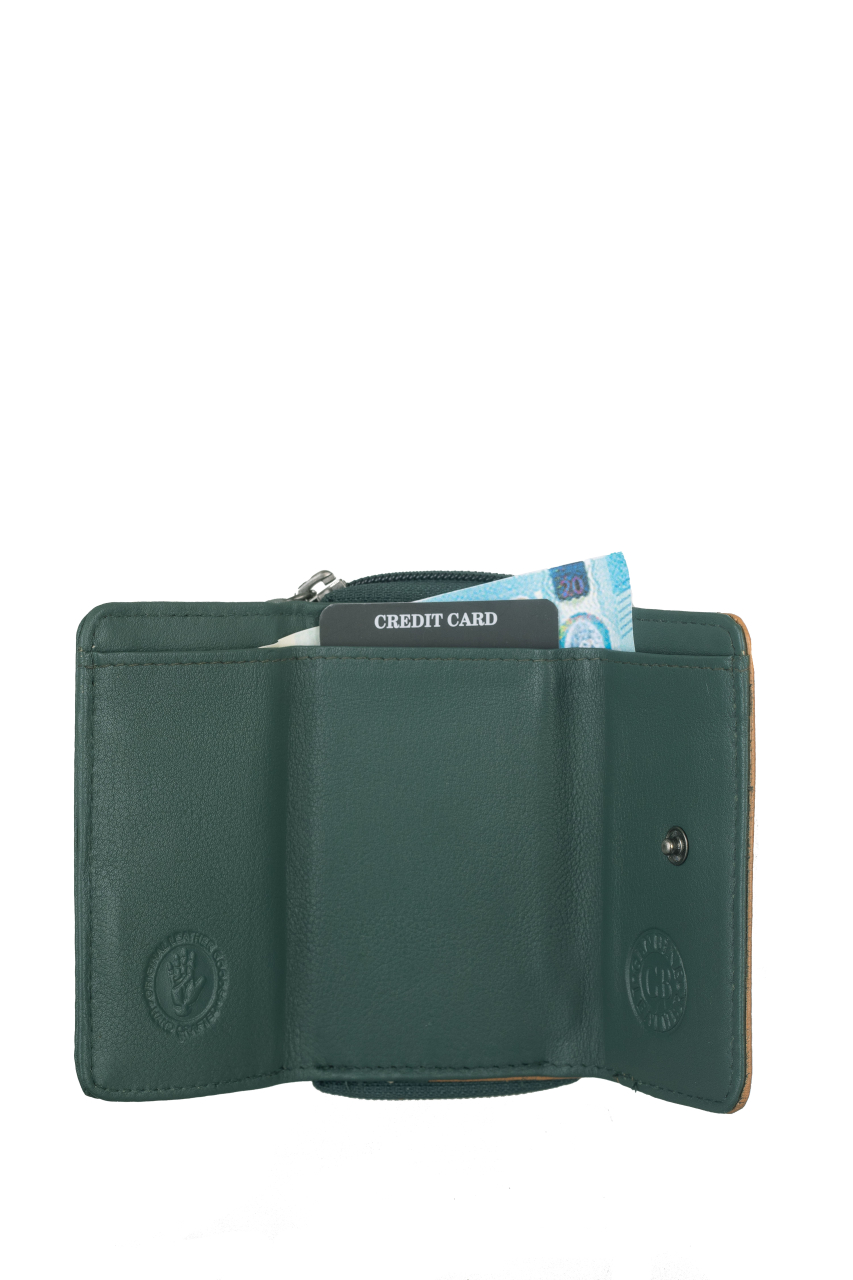 DUETT  RV- Minibörse bottlegreen/tan RFID