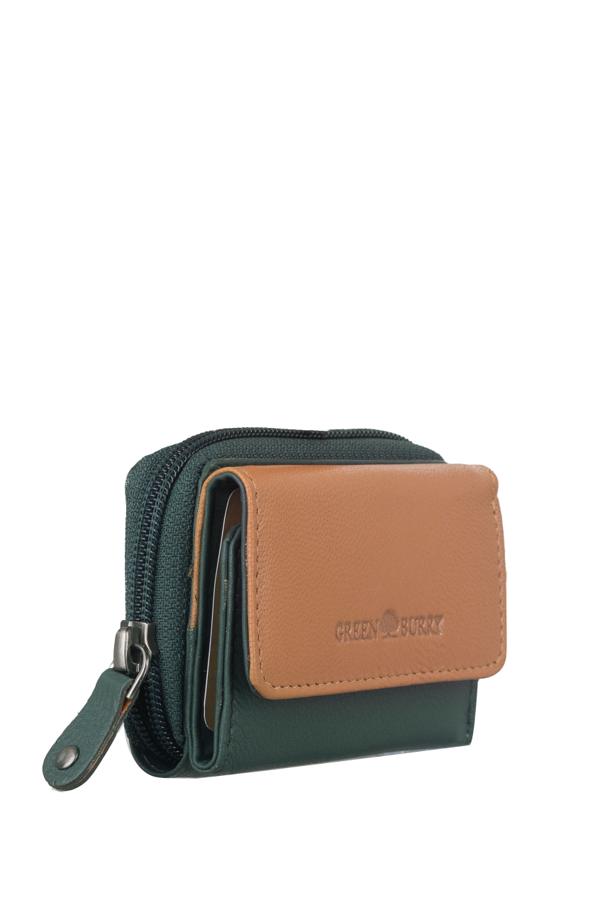 DUETT  RV- Minibörse bottlegreen/tan RFID