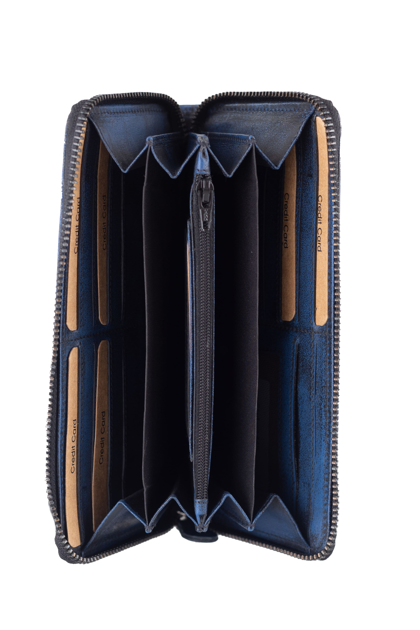 Destressed RV-Damenbörse RFID navy blue