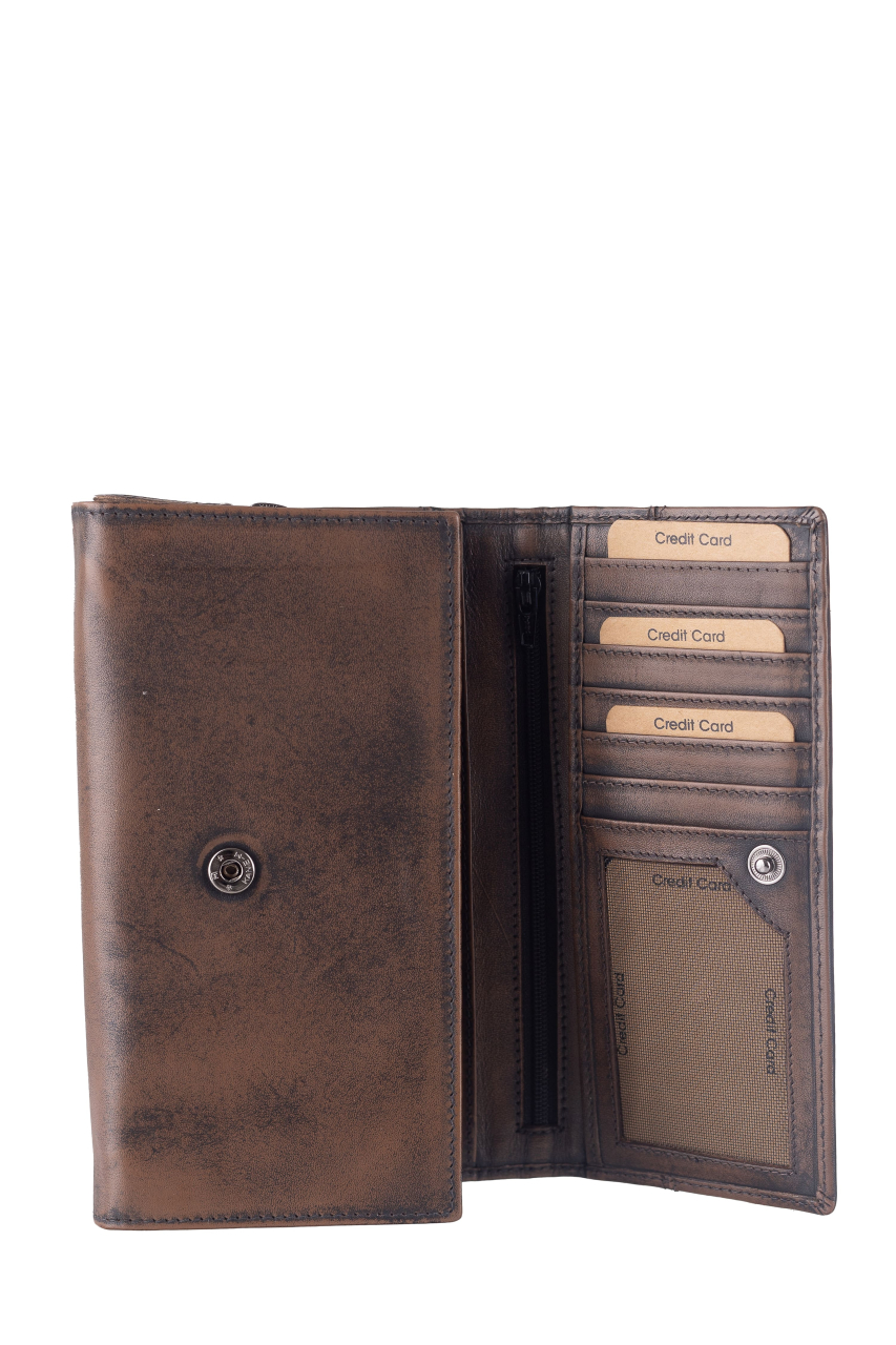 Destressed Damen Langbörse RFID teak brown