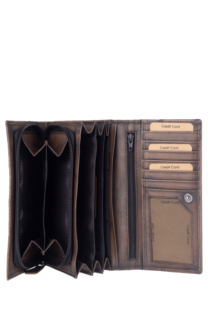 Destressed Damen Langbörse RFID teak brown