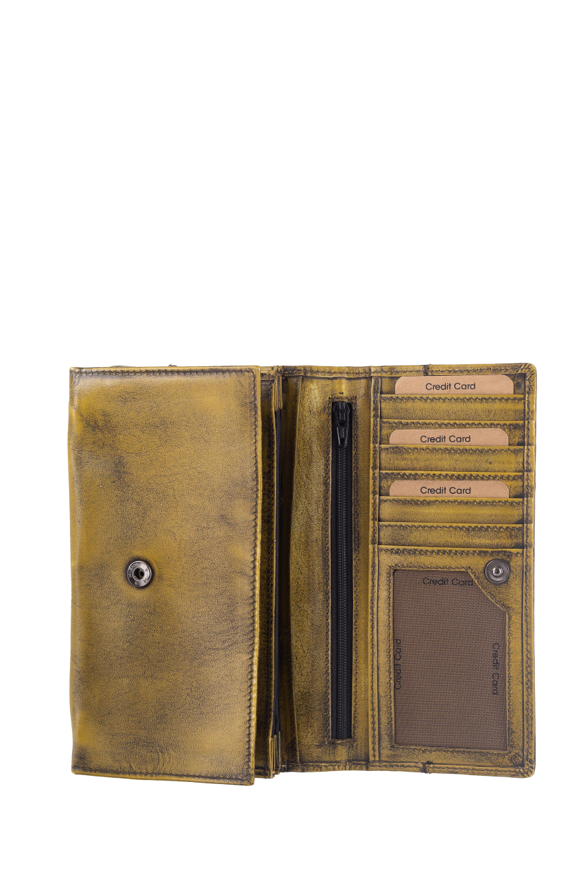 Destressed Damen Langbörse RFID dirty yellow