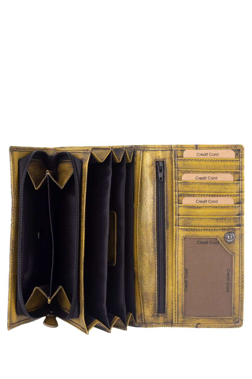 Destressed Damen Langbörse RFID dirty yellow
