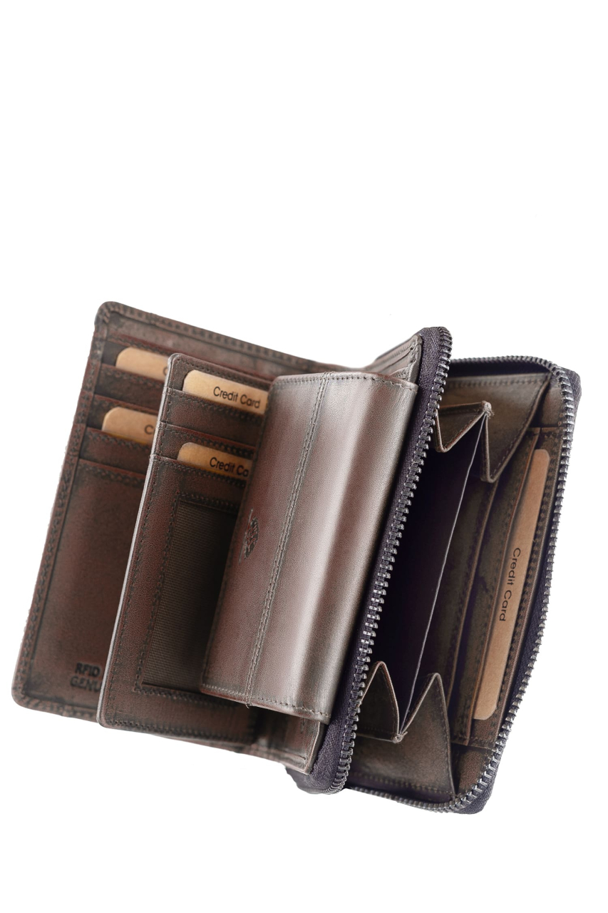 Destressed RV-Damenbörse RFID teak brown