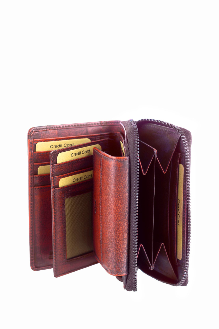 Destressed RV-Damenbörse RFID deep red