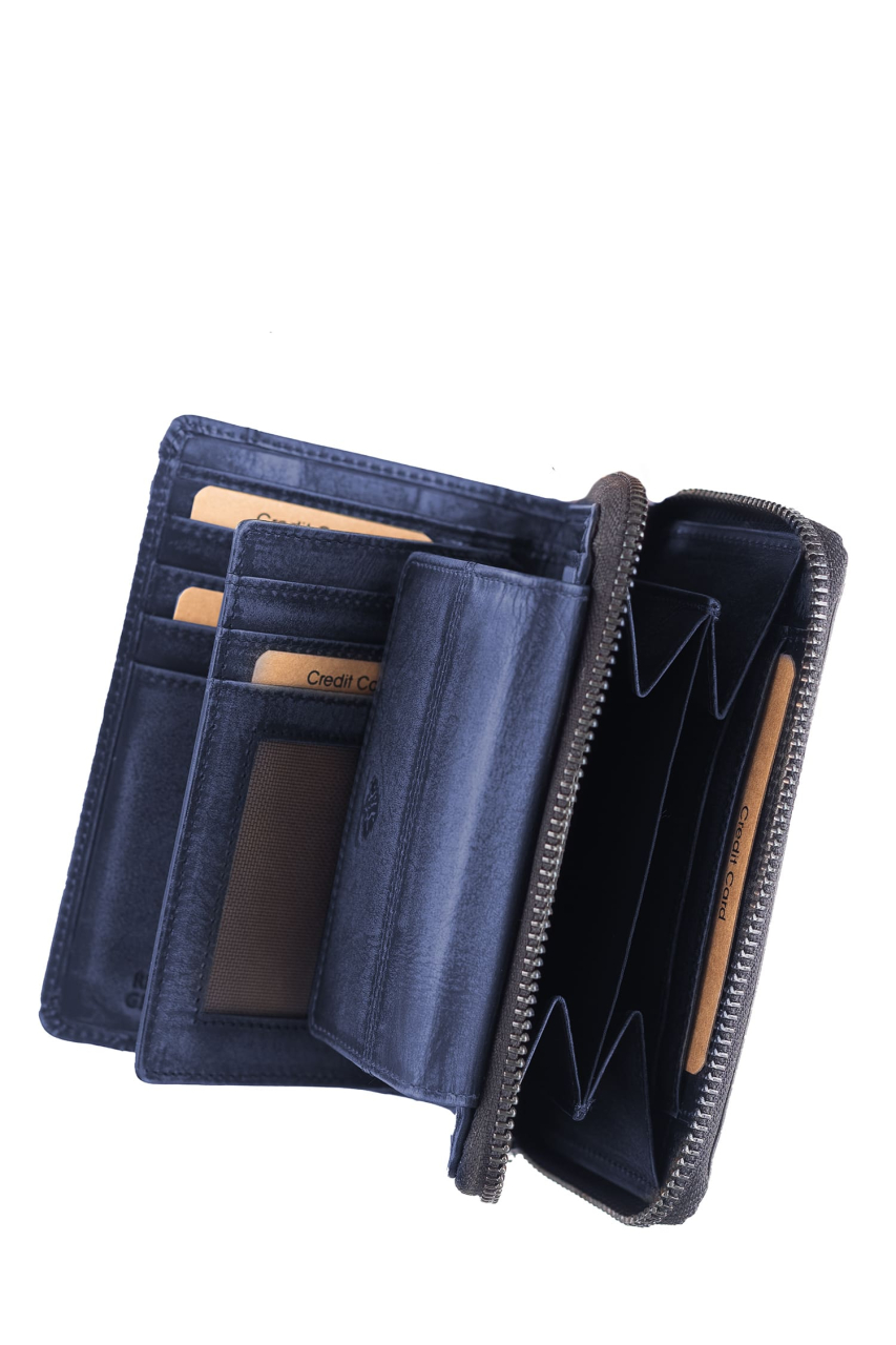 Destressed RV-Damenbörse RFID navy blue