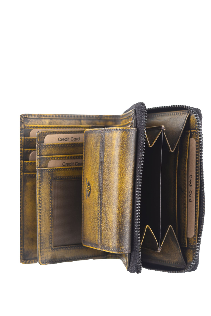 Destressed RV-Damenbörse RFID dirty yellow