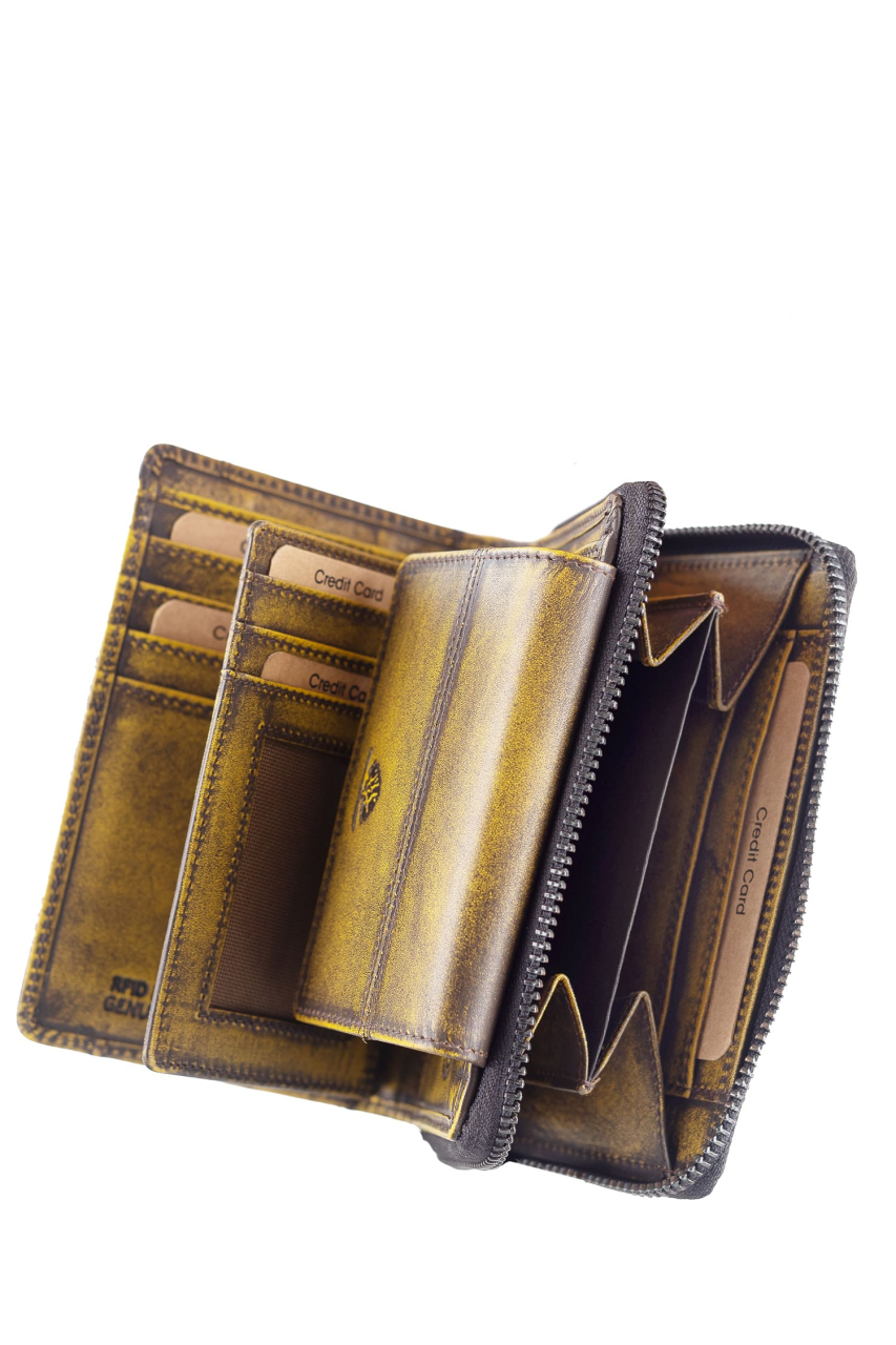 Destressed RV-Damenbörse RFID dirty yellow