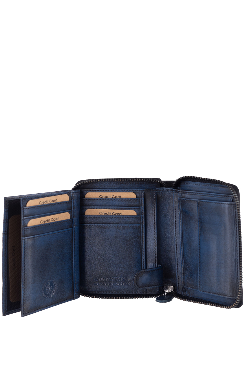 Destressed RV-Damenbörse RFID navy blue