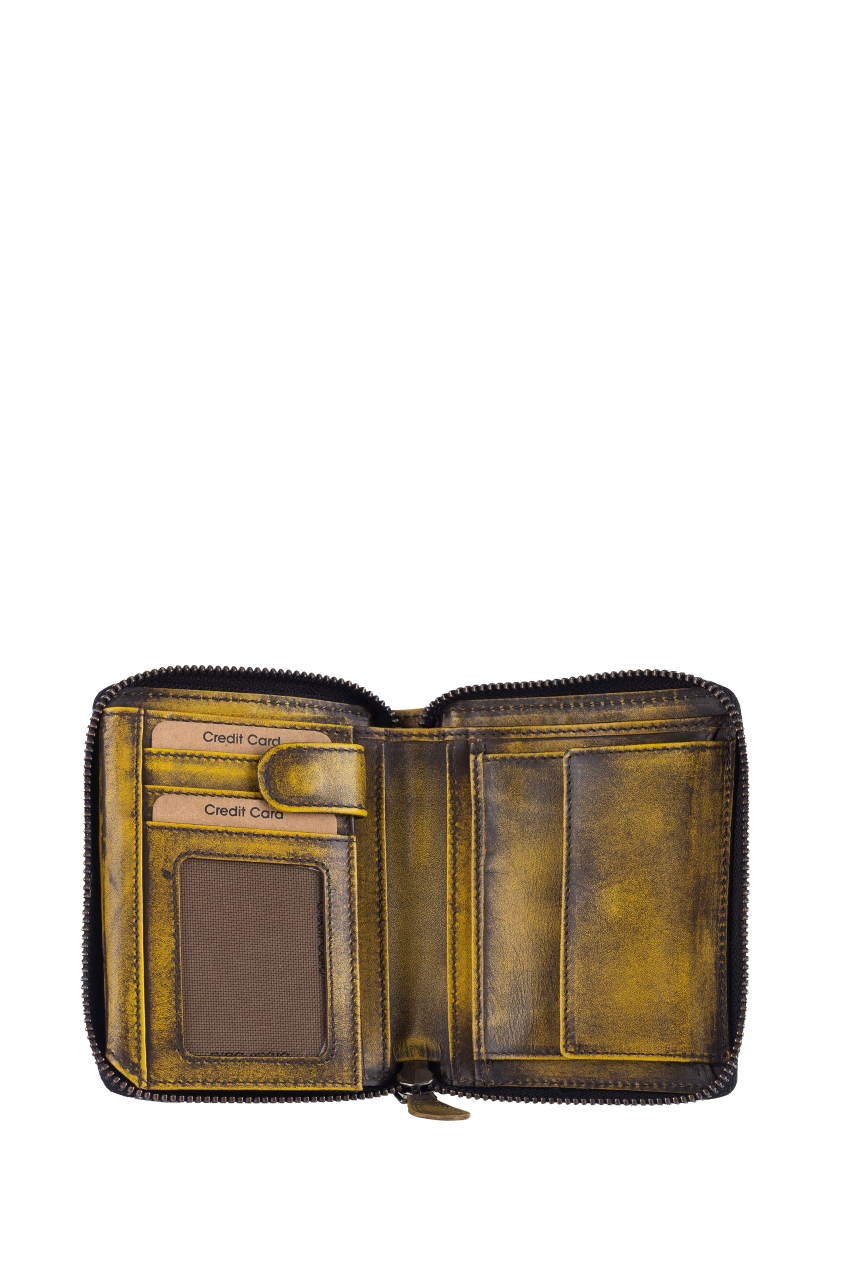 Destressed RV-Damenbörse RFID dirty yellow