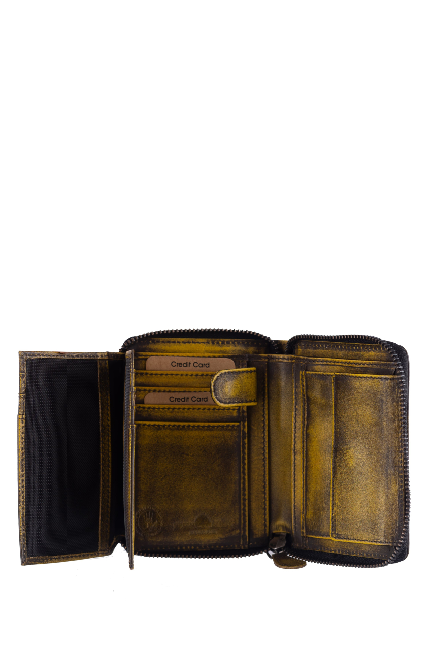 Destressed RV-Damenbörse RFID dirty yellow