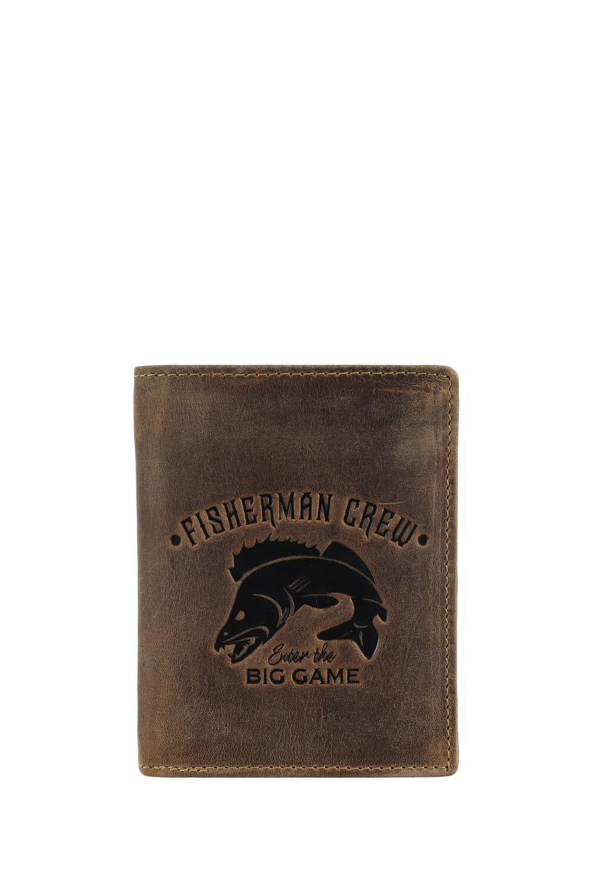 Vintage Kombibörse Leder Motiv Zander, mit RFID-Schutz