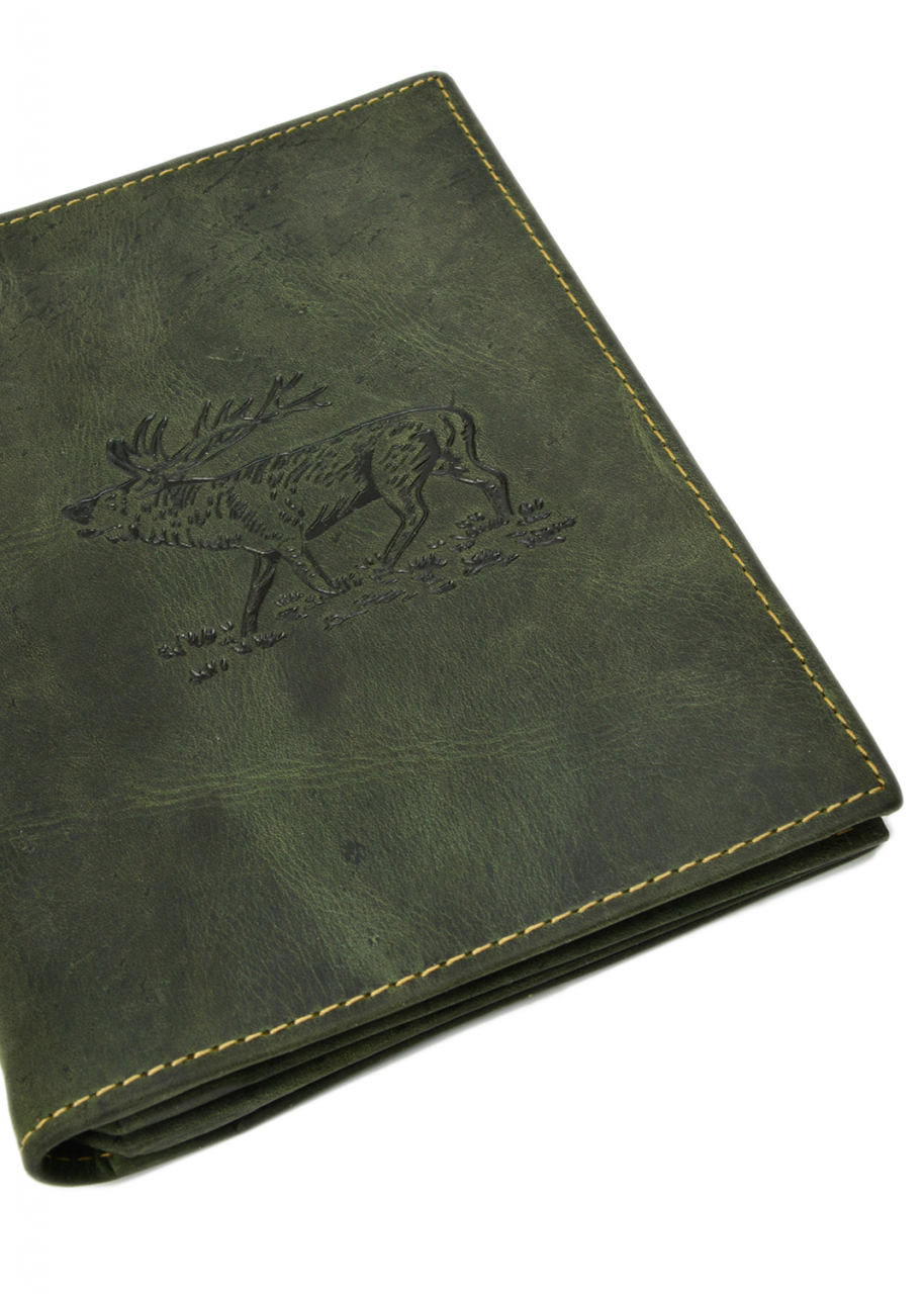 Vintage Ausweismappe 4tlg. Hirsch oliv Leder